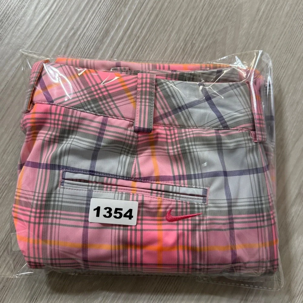Nike Golf Tour Performance Dri-FIT Plaid Shorts Pink Orange Grey Womens 8